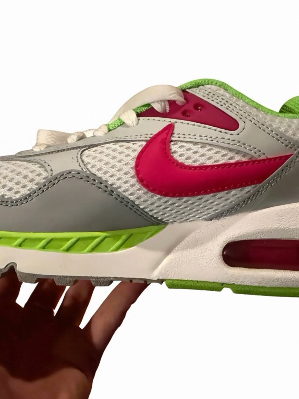 Nike Women’s Athletic Shoe White Gray Neon Green Pink Swoosh